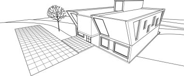 ev mimarisi çizimi 3d illüstrasyon