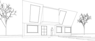 ev mimarisi çizimi 3d illüstrasyon