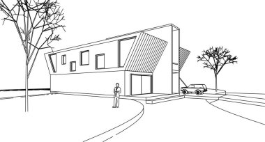 ev mimarisi çizimi 3d illüstrasyon