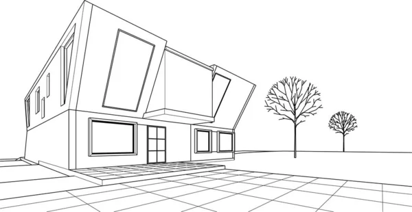 Casa Desenho Arquitetônico Ilustração — Vetor de Stock