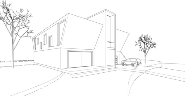 Casa Desenho Arquitetônico Ilustração —  Vetores de Stock