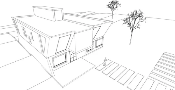 Hus Arkitektonisk Skiss Illustration — Stock vektor