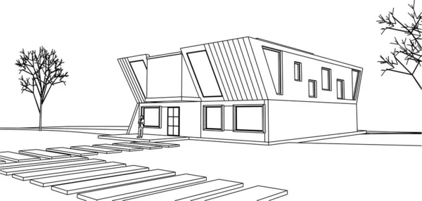 房屋建筑草图3D插图 — 图库矢量图片