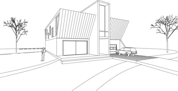 Casa Desenho Arquitetônico Ilustração —  Vetores de Stock