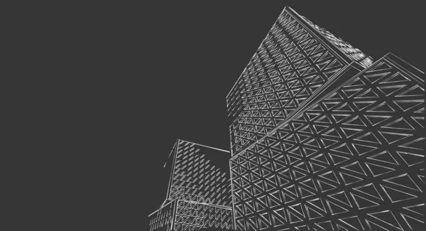 抽象キューブ建築3Dイラストスケッチ — ストック写真