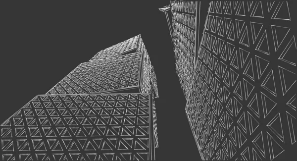抽象キューブ建築3Dイラストスケッチ — ストック写真