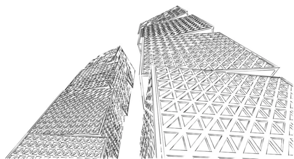 Abstrato Cubo Arquitetura Ilustração Esboço — Fotografia de Stock
