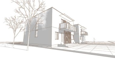 ev mimarisi çizimi 3d illüstrasyon