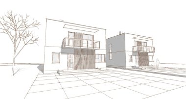 ev mimarisi çizimi 3d illüstrasyon