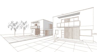 ev mimarisi çizimi 3d illüstrasyon