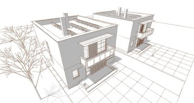 ev mimarisi çizimi 3d illüstrasyon