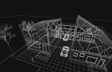 ev mimarisi çizimi 3d illüstrasyon