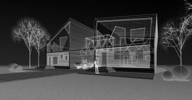 ev mimarisi çizimi 3d illüstrasyon