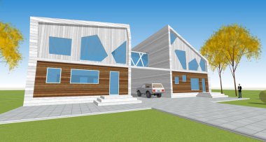 ev mimarisi çizimi 3d illüstrasyon