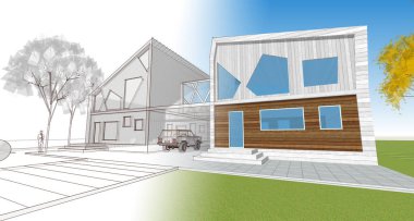 ev mimarisi çizimi 3d illüstrasyon