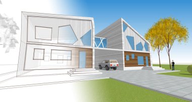 ev mimarisi çizimi 3d illüstrasyon