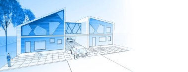 ev mimarisi çizimi 3d illüstrasyon