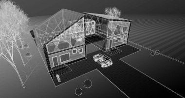 ev mimarisi çizimi 3d illüstrasyon