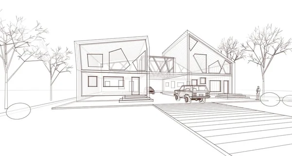 Haus Architektonische Skizze Illustration — Stockfoto