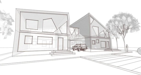 House Architectural Sketch Illustration — Stock Photo, Image