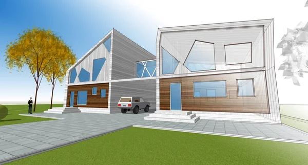 ev mimarisi çizimi 3d illüstrasyon