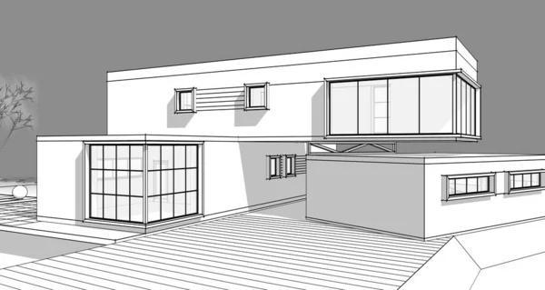 Modern House Architectural Sketch Illustration — Stock Photo, Image