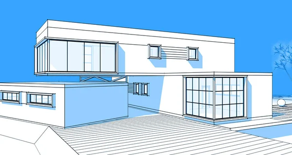 Modern House Architectural Sketch Illustration — Stock Photo, Image