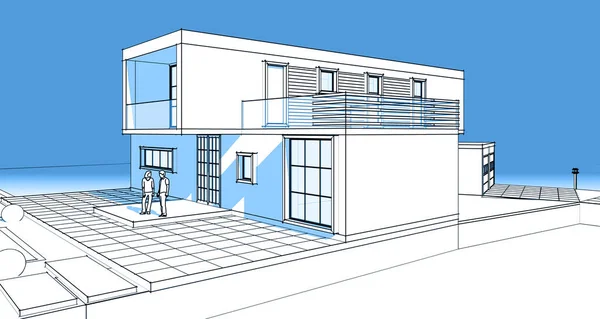 Maison Moderne Esquisse Architecturale Illustration — Photo