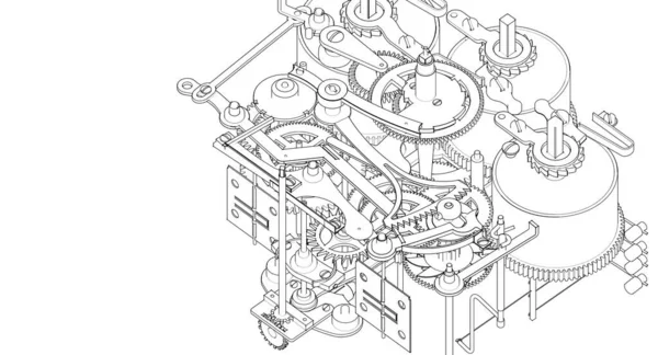 Klok Mechanisme Vintage Illustratie — Stockfoto