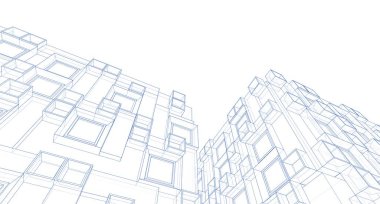 soyut modern mimari modüler cephe 3D illüstrasyon