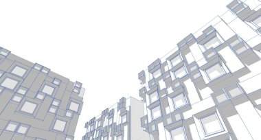 soyut modern mimari modüler cephe 3D illüstrasyon