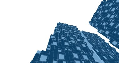 soyut modern mimari modüler cephe 3D illüstrasyon