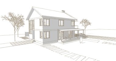 ev mimarisi çizimi 3d illüstrasyon