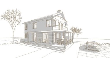 ev mimarisi çizimi 3d illüstrasyon