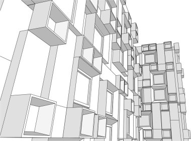 soyut modern mimari modüler cephe 3D illüstrasyon