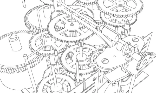 钟表机制老式3D插图 — 图库矢量图片