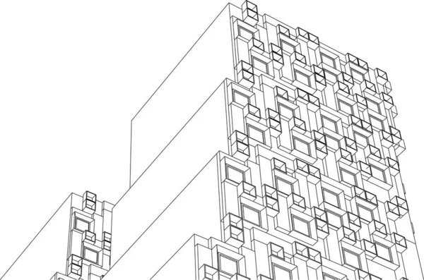 抽象的な現代建築モジュラーファサード3Dイラスト — ストックベクタ