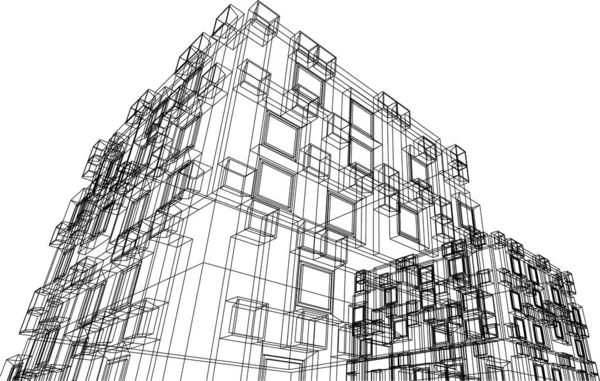 Abstraktní Moderní Architektura Modulární Fasáda Ilustrace — Stockový vektor