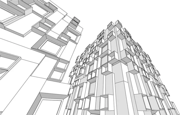 Arquitectura Moderna Abstracta Fachada Modular Ilustración — Archivo Imágenes Vectoriales