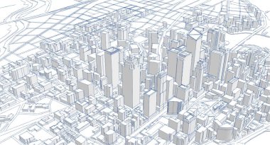 Modern şehir panoraması 3D illüstrasyon