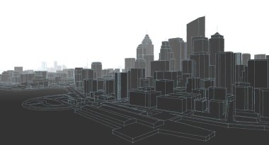 Modern şehir panoraması 3D illüstrasyon