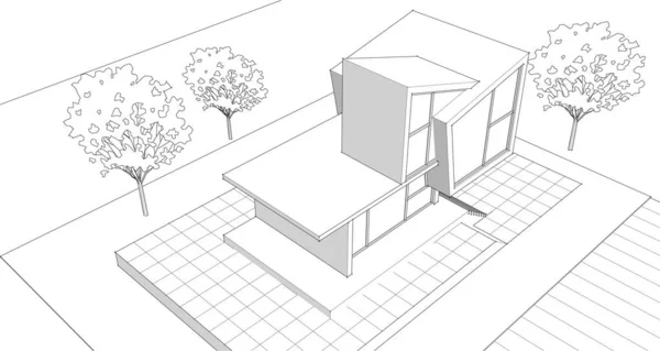 Concept Maison Rendu Croquis Architectural — Image vectorielle