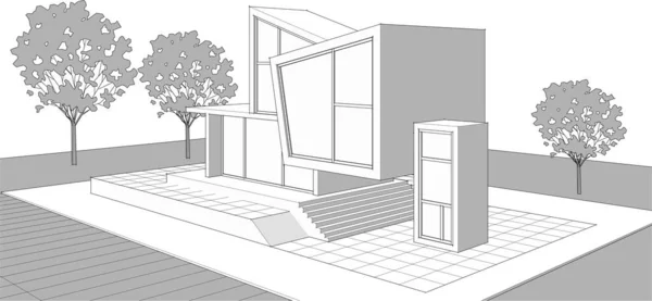 Huis Concept Rendering Architectonische Schets — Stockvector