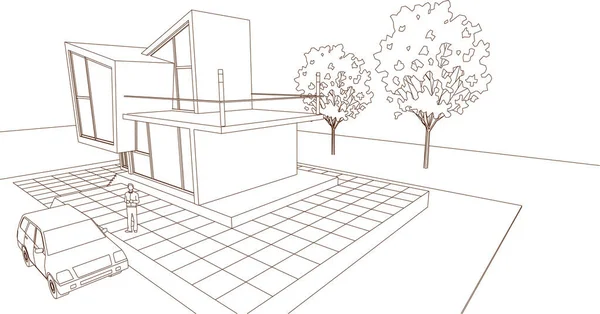 Концепция Дома Рендеринг Архитектурного Эскиза — стоковый вектор
