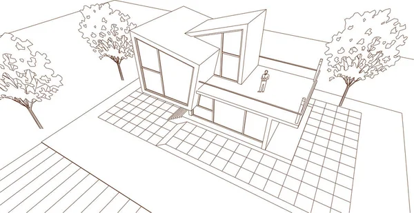 Casa Conceito Renderização Esboço Arquitetônico —  Vetores de Stock