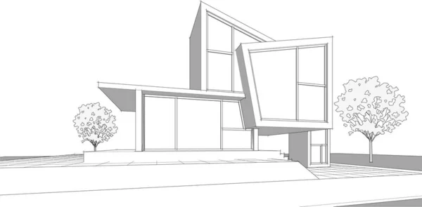 Haus Konzept Rendering Architekturskizze — Stockvektor