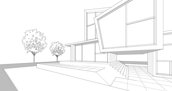 Concept Maison Rendu Croquis Architectural — Image vectorielle