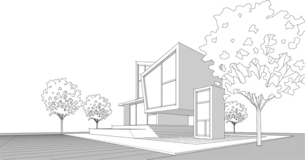 Concept Maison Rendu Croquis Architectural — Image vectorielle