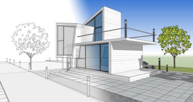 ev konsepti 3D mimari çizim