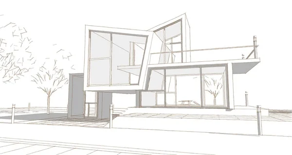 Huis Concept Rendering Architectonische Schets — Stockfoto